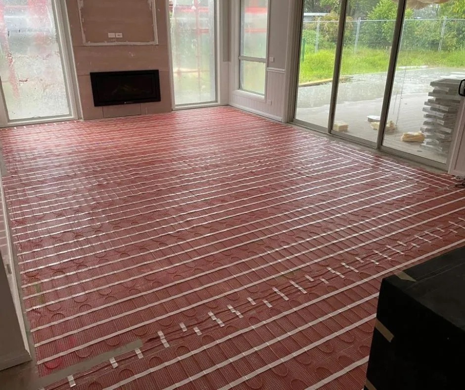 Electric under tile heating mat installed in floor