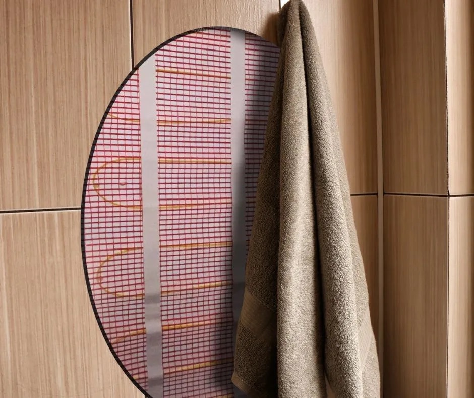 Under tile heating saving space by replacing radiators and towel warmers in modern bathroom